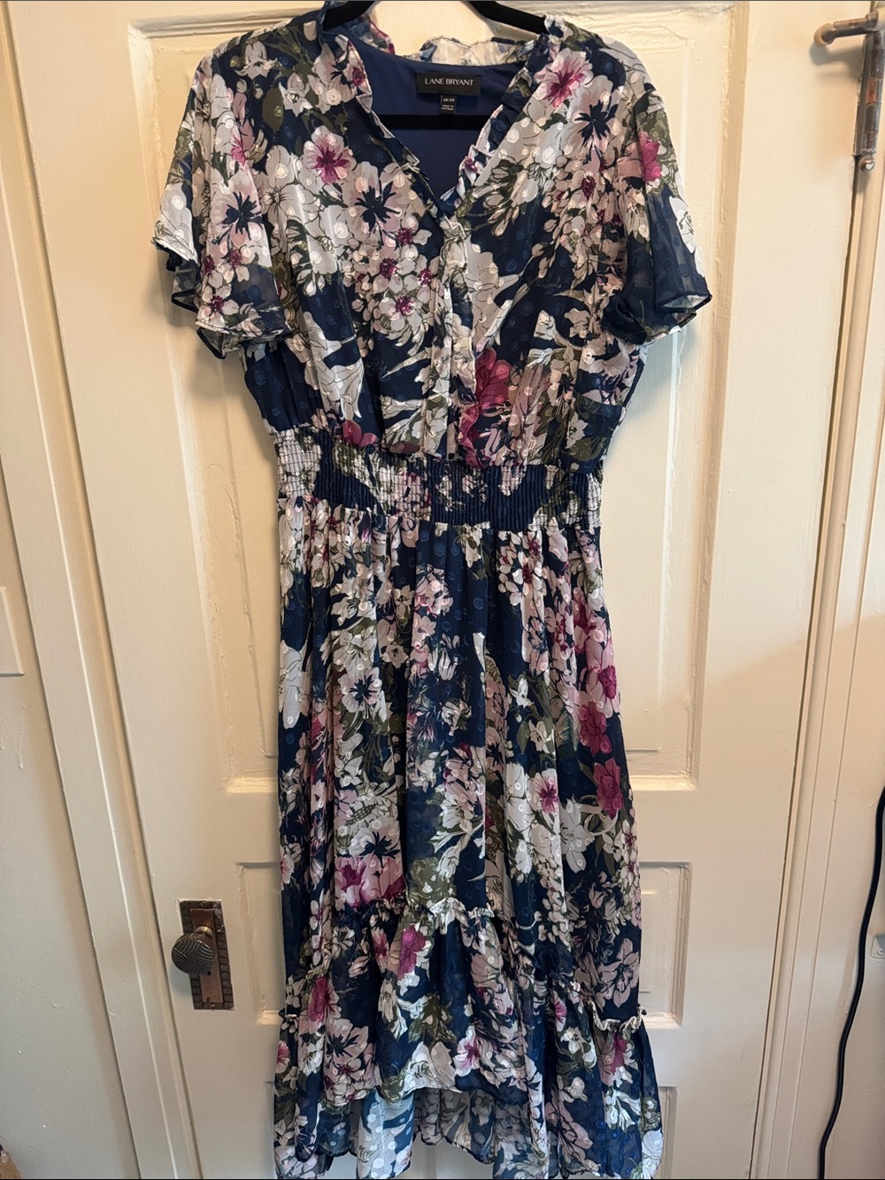 Lane Bryant Navy Floral Tiered Midi Dress with Pink & White Blooms